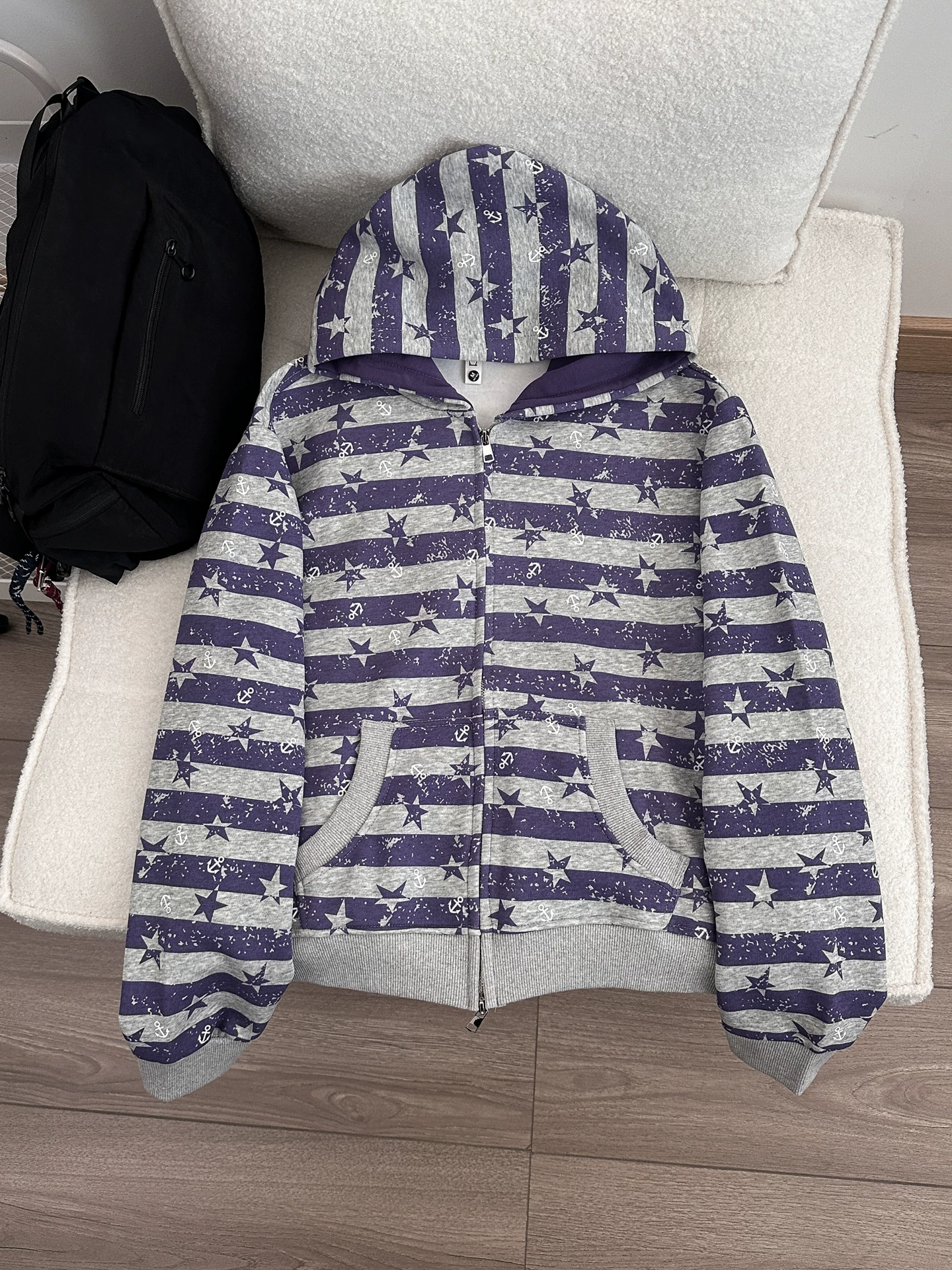 Áo nỉ sọc sao kiểu Mỹ dành cho nam và nữ, áo cardigan dáng rộng thoải mái cho mùa xuân thu, thương hiệu thời thượng, áo khoác phong cách cặp đôi cá tính.