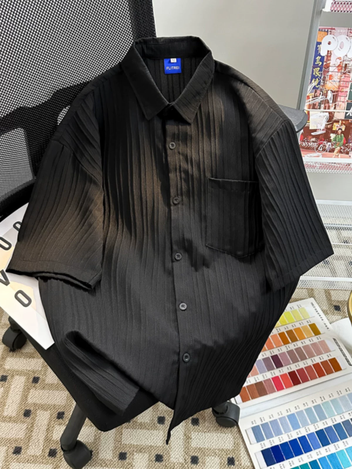 Áo sơ mi nam tay ngắn họa tiết sọc, áo sơ mi lụa băng phong cách lười biếng, áo kiểu Hàn Quốc rộng rãi, mát mẻ, hợp thời trang mùa hè