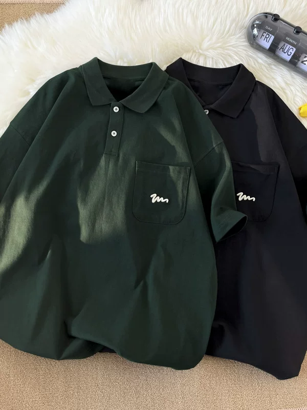 Áo polo kiểu Mỹ dành cho nam, tay ngắn, đa năng, hợp thời trang, dáng rộng, cổ bẻ, phong cách đại học mùa hè, áo nửa tay dành cho cặp đôi.