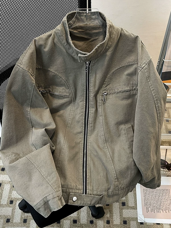 Áo khoác Harrington phong cách retro của Mỹ dành cho nam, kiểu dáng ngắn, chất liệu vải canvas đã qua xử lý, thiết kế xuân thu, thương hiệu thời thượng, áo khoác ngoài cá tính và sành điệu.