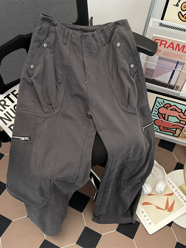 Quần cargo lính dù nhiều túi kiểu Mỹ dành cho nam, quần ống rộng dáng suông thời thượng, quần chuối ống rộng cá tính.