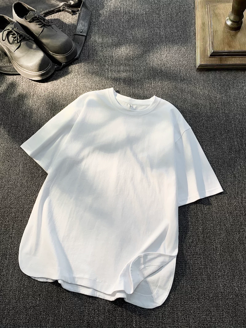 Áo thun nam tay ngắn chất liệu cotton nguyên chất kiểu Mỹ, thương hiệu thời trang mùa hè, dáng rộng, cổ tròn, áo mặc trong có thiết kế vạt xẻ.