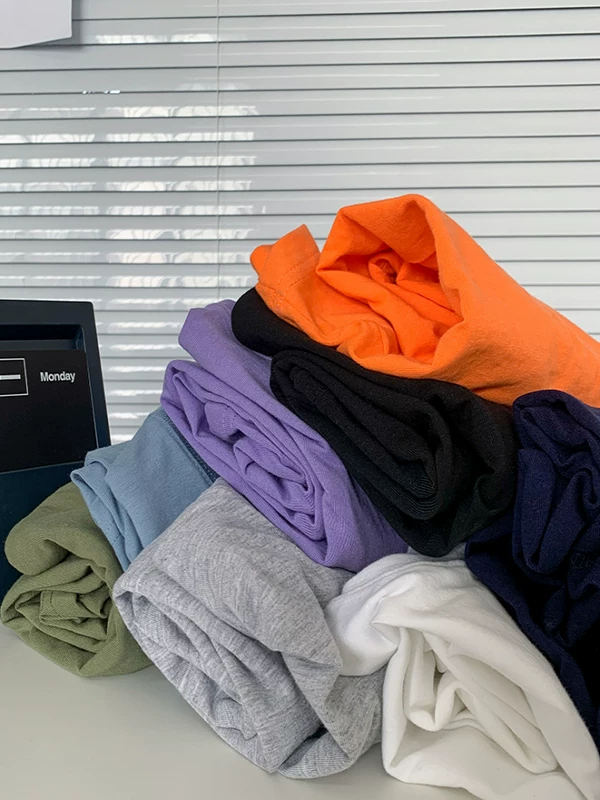 Áo thun ngắn tay cho nam, thương hiệu thời thượng, dáng rộng, áo thun nửa tay cotton nguyên chất hợp thời trang, phong cách Hồng Kông mùa hè, trang phục màu trơn đơn giản và đa năng.