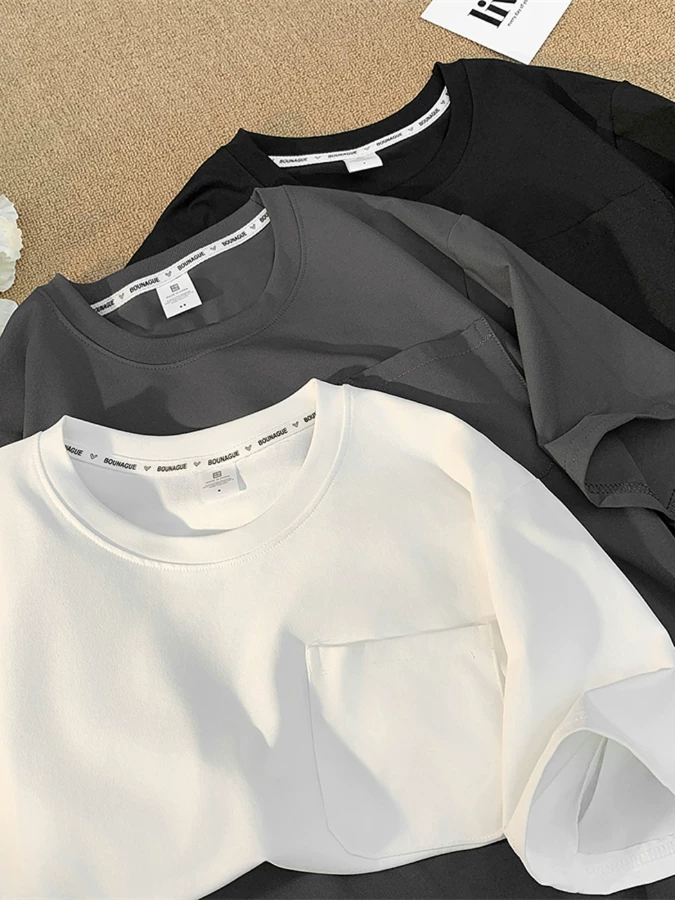 Áo thun ngắn tay chắp vá kiểu Nhật dành cho nam, áo kiểu Nhật dáng rộng đơn giản, áo thun nửa tay đa năng hợp thời trang mùa hè.