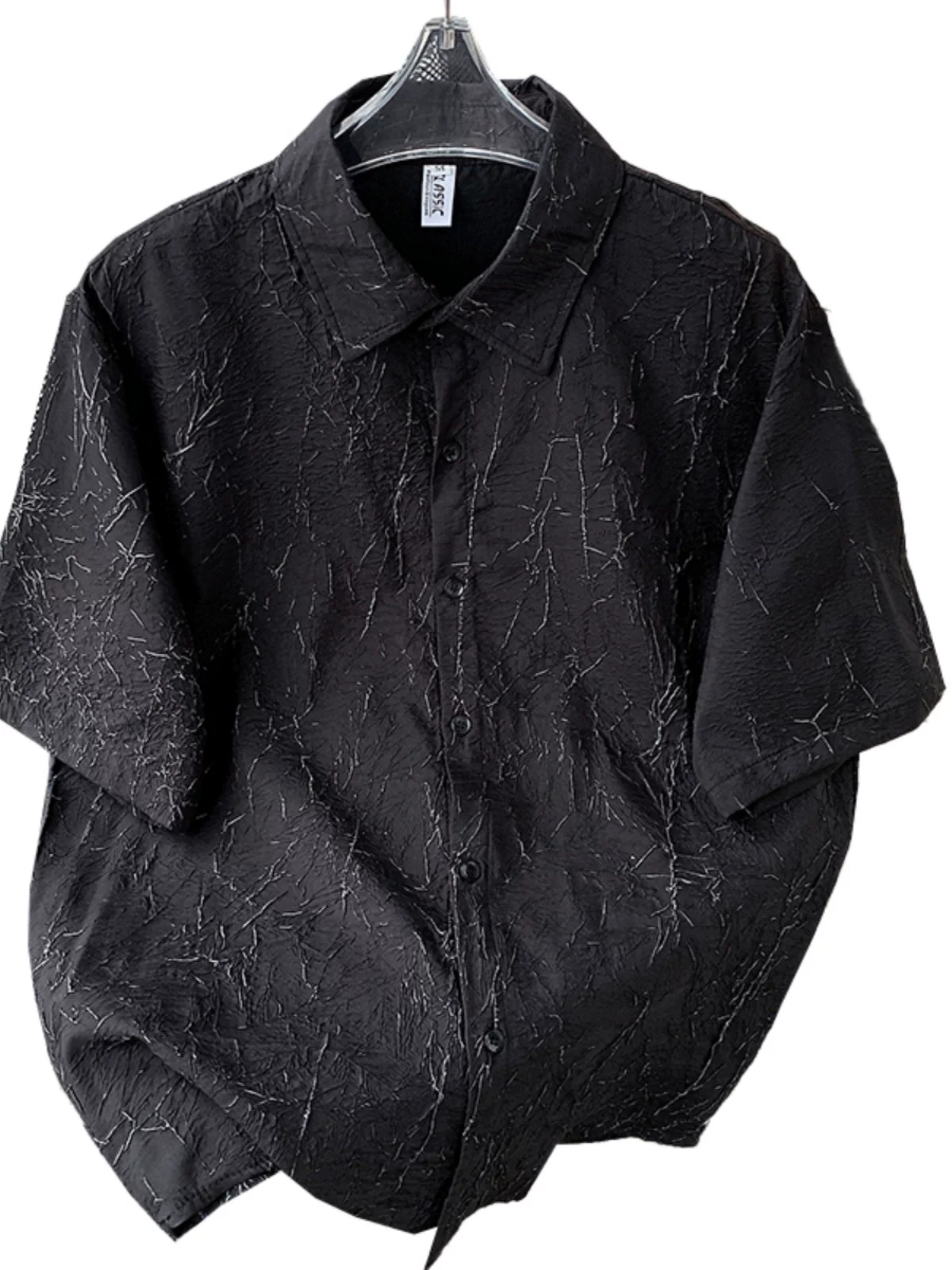 Áo sơ mi jacquard thiết kế dành cho nam, dáng rộng, áo sơ mi ngắn tay vải lụa mỏng mùa hè, phong cách Hàn Quốc thời thượng, áo kiểu mát mẻ và sành điệu.