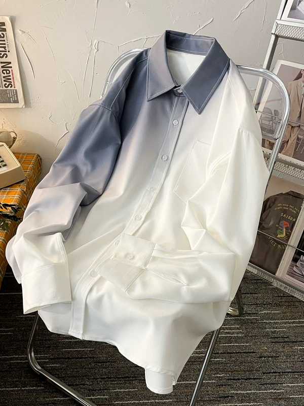 Áo sơ mi dài tay gradient dành cho nam, áo dáng rộng kiểu Hàn Quốc sành điệu mùa hè, áo chống nắng đa năng hợp thời trang.