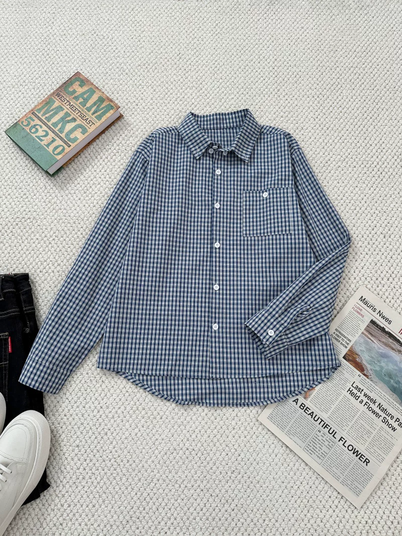 Áo sơ mi dài tay kẻ sọc kiểu Mỹ dành cho nam, áo khoác ngoài mùa xuân thu có ve áo, áo sơ mi và áo khoác cao cấp dáng rộng, thương hiệu thời thượng