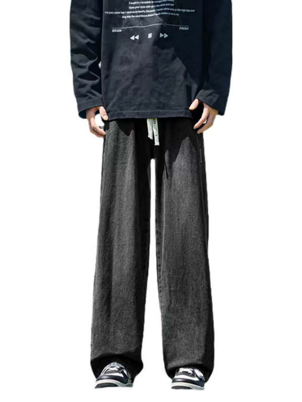 Quần jeans ống đứng dây rút nam hè 2025 kiểu mới đa năng phong cách học sinh Mỹ thời thượng, chất liệu washed, quần dài mặc thường ngày