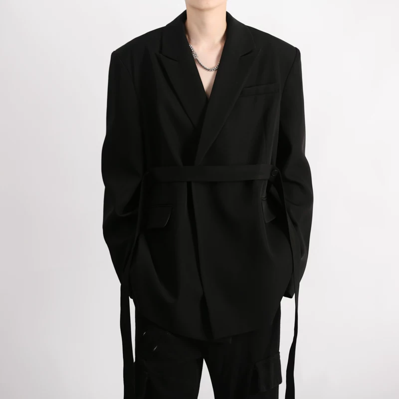 Áo blazer nam phong cách mới 2023 có thiết kế thắt lưng, áo khoác dáng rộng hợp thời trang phong cách Hàn Quốc cho mùa thu.