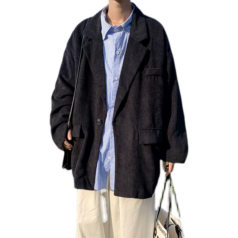 Bộ vest nam mùa xuân thu, áo khoác nhung kẻ retro phong cách BF thời thượng kiểu Hồng Kông, áo blazer dáng rộng phong cách Hàn Quốc cá tính.