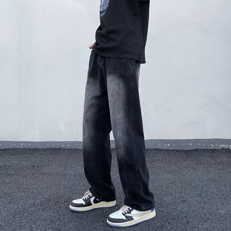 Quần jean denim nam kiểu Mỹ cổ điển, thương hiệu thời thượng, quần ống rộng, phong cách đường phố mùa hè, quần dài dáng suông.