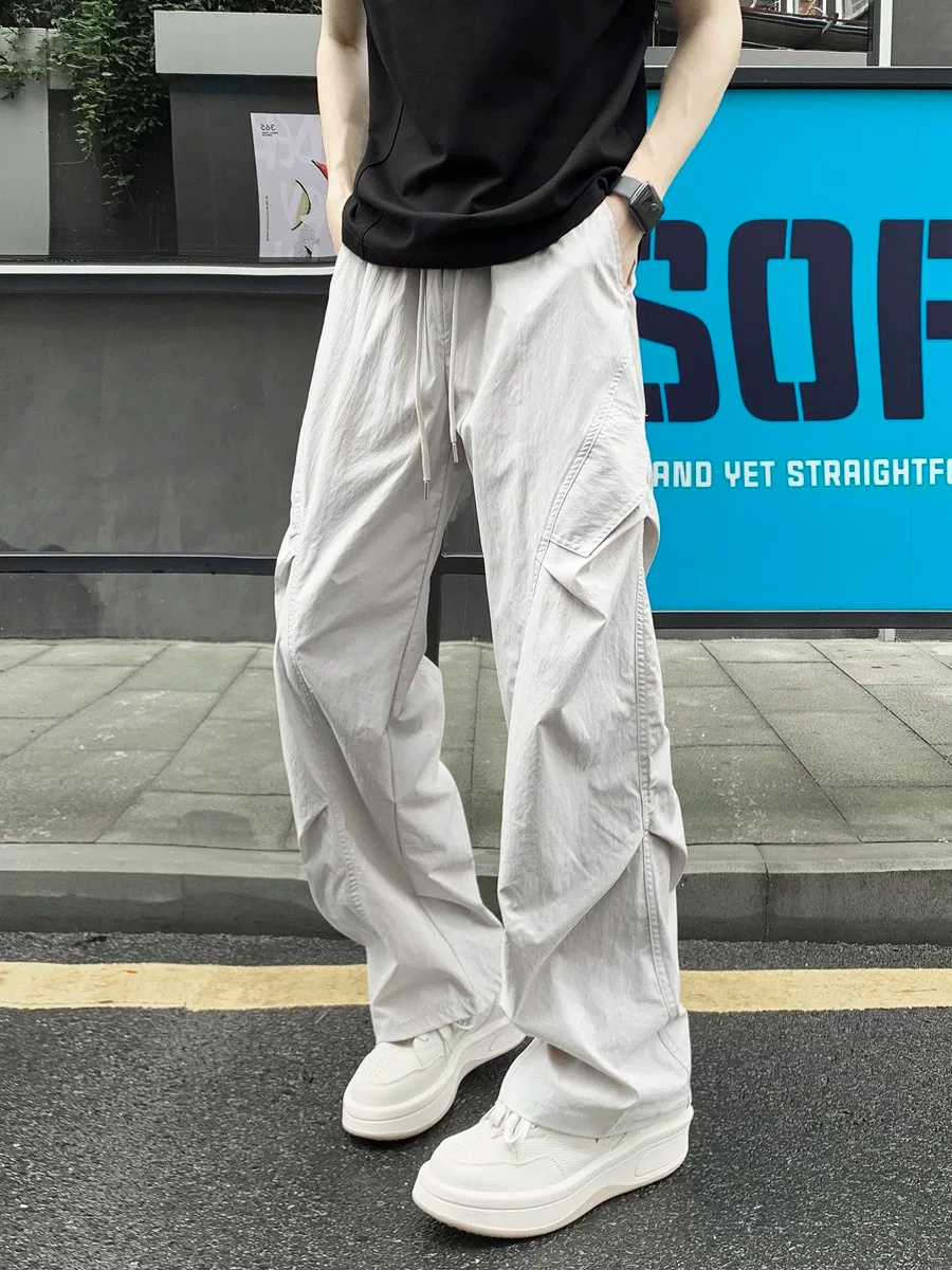Quần cargo xếp ly dành cho nam, thương hiệu thời thượng, quần thể thao ngoài trời ống đứng nhanh khô mùa thu.