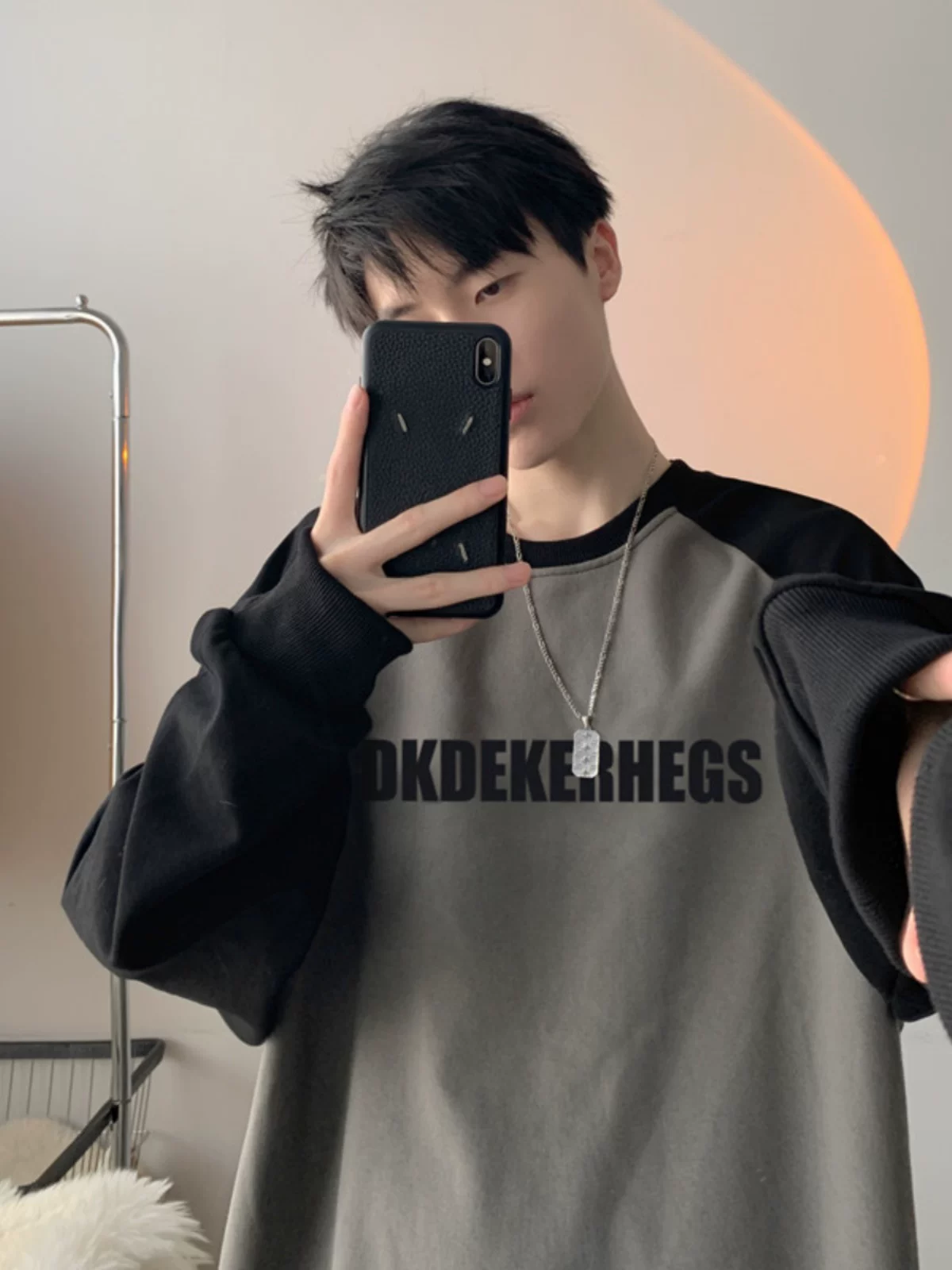 Áo sweatshirt in họa tiết phối màu dành cho nam, thương hiệu thời trang xuân thu, áo tay raglan kiểu Mỹ, áo thun cotton nguyên chất dày dặn, dáng rộng.