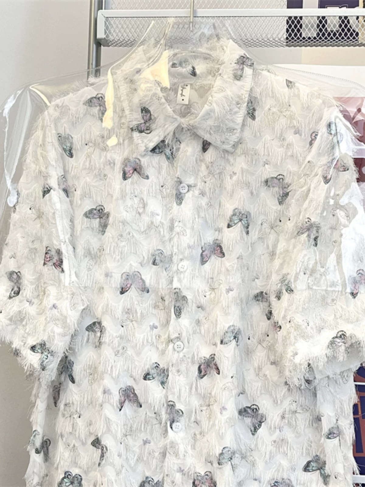 Áo sơ mi tua rua bướm jacquard nam tay ngắn cao cấp hàng đầu mùa hè dáng rộng thương hiệu thời trang Mỹ áo sơ mi cặp đôi áo khoác