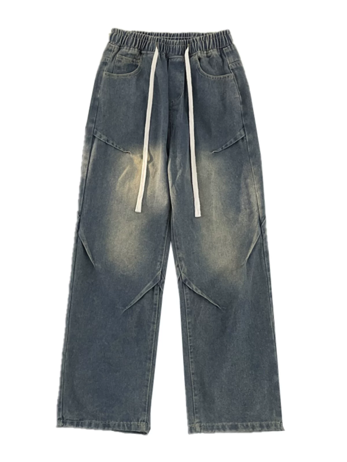 Quần jeans nam phong cách Mỹ mùa thu đông, quần dài ống rộng dáng suông đa năng, chất liệu vintage, có dây rút, thương hiệu thời thượng.