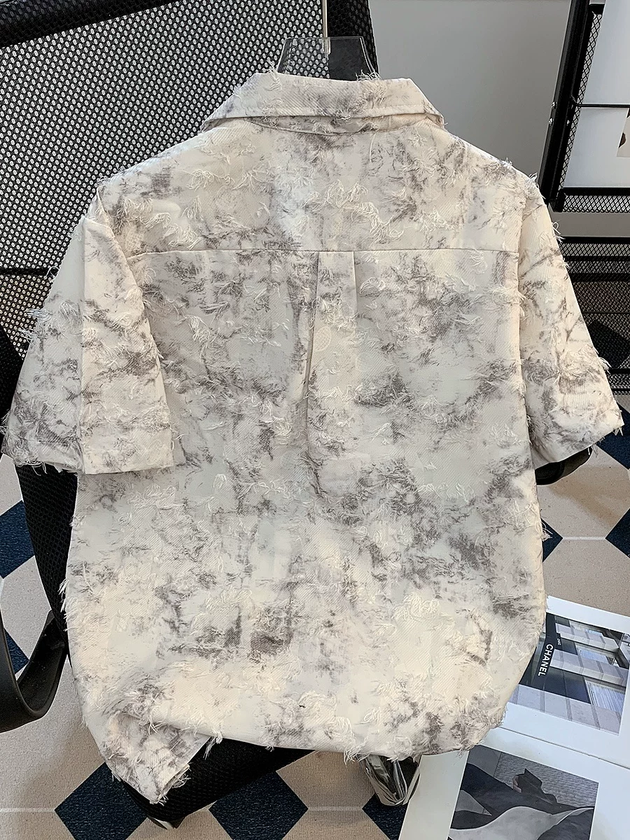 Áo sơ mi ngắn tay kiểu Mỹ nhuộm màu tie-dye dành cho nam, áo sơ mi dáng rộng thương hiệu thời thượng mùa hè với thiết kế sành điệu, áo nửa tay mát mẻ.