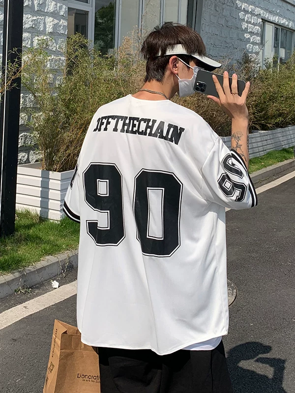 Áo thun cardigan ngắn tay mùa hè dành cho nam, áo bóng chày cổ điển phong cách Hồng Kông, áo thun năm tay dáng rộng hợp thời trang của thương hiệu thời thượng.