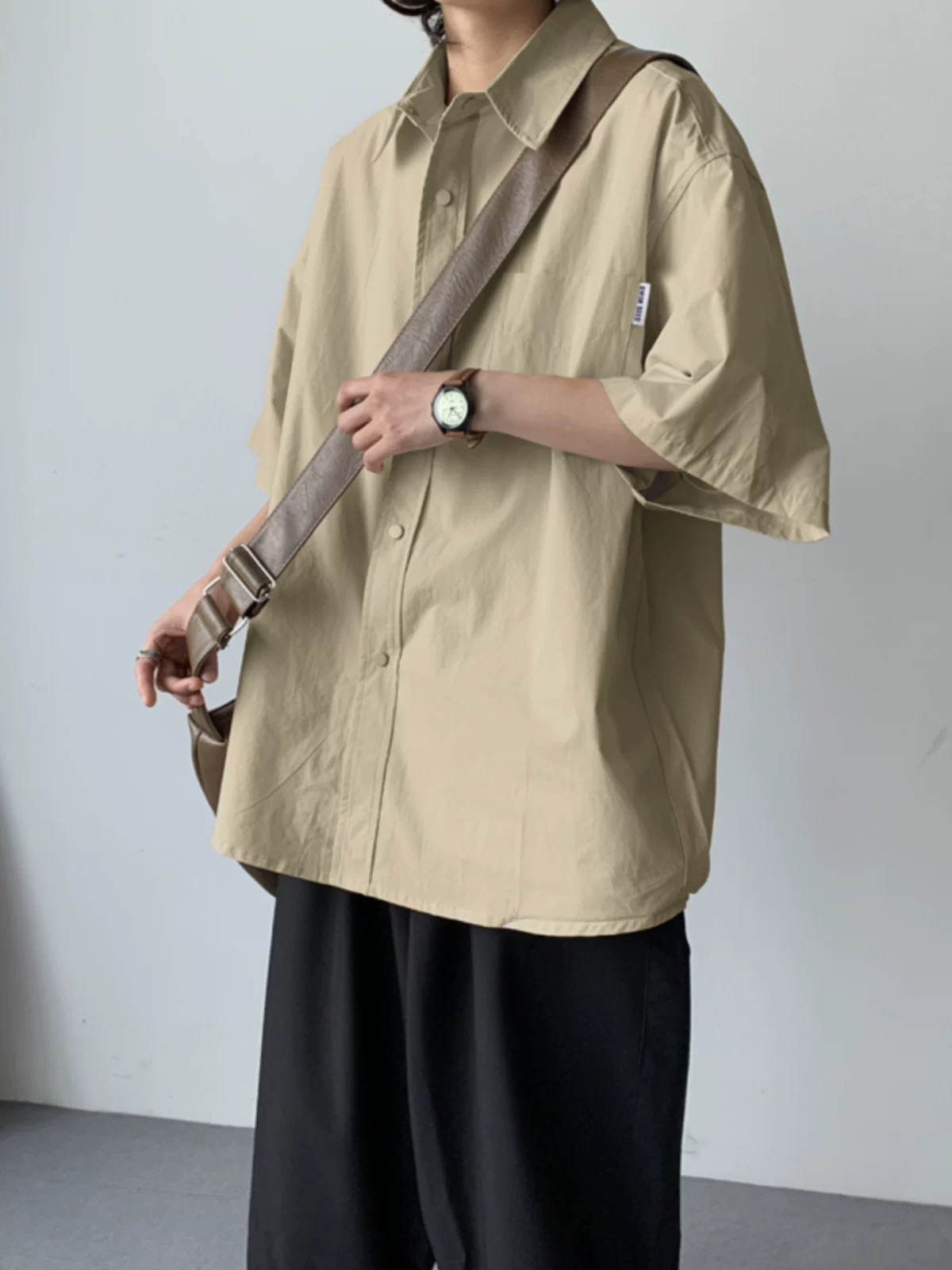 Áo sơ mi nam ngắn tay mùa hè, dáng rộng, phong cách giản dị cổ điển Nhật Bản, áo thời thượng, áo sơ mi nửa tay thương hiệu thời trang đa năng.