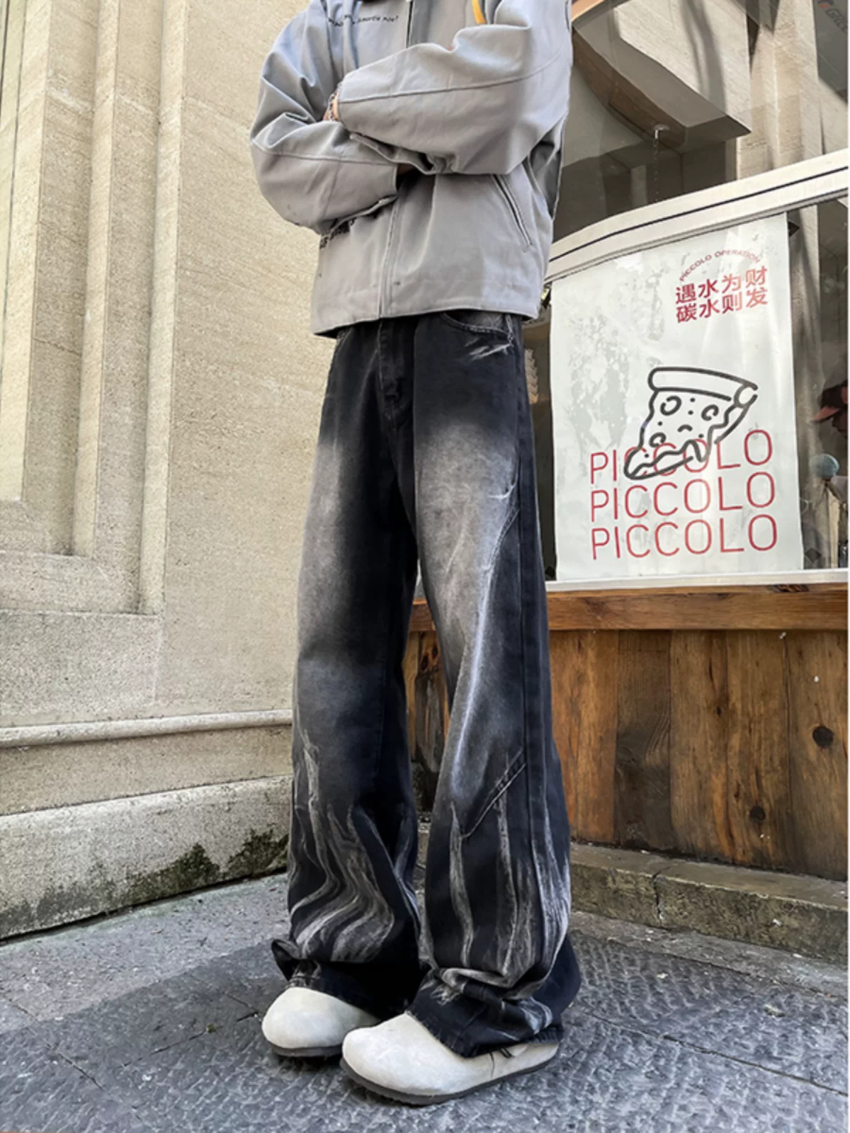 Quần jeans tie-dye retro Mỹ dành cho nam, mẫu mới xuân thu 2024, quần ống rộng dáng suông, chất liệu washed, thương hiệu thời trang.