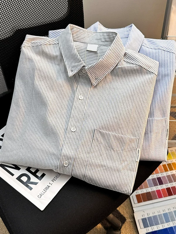 Áo sơ mi sọc ngắn tay cho nam, thương hiệu thời trang retro Nhật Bản mùa hè, áo khoác dáng rộng, áo sơ mi nửa tay phong cách Mỹ cá tính.