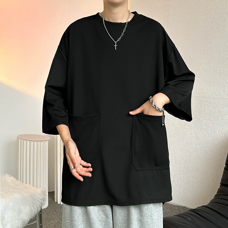 Áo thun nam mùa hè dáng rộng phong cách Mỹ, có túi lớn, thương hiệu thời thượng, áo ngắn tay.