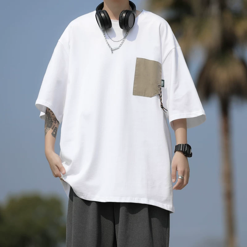 Áo thun ngắn tay chắp vá kiểu Nhật dành cho nam, phong cách mùa hè, dáng rộng đơn giản, áo kiểu giản dị hợp thời trang đa năng dành cho học sinh.