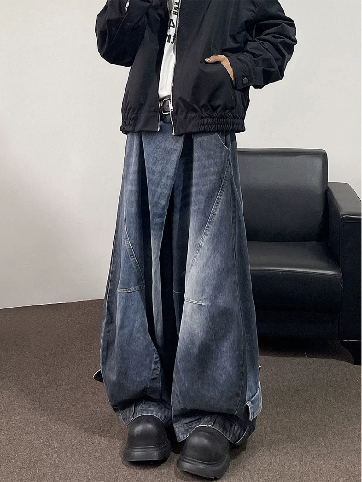 Quần jeans ống rộng nam chất liệu dày dặn, thiết kế hip-hop Mỹ mùa xuân, quần loe thời trang thương hiệu nổi tiếng.