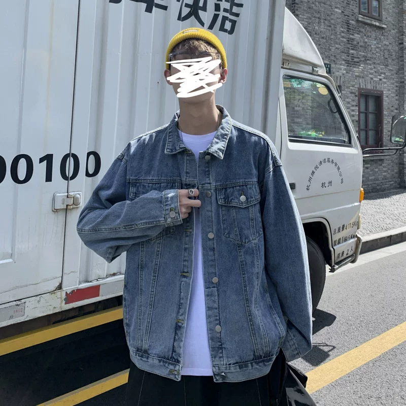 Áo khoác denim mùa xuân thu dành cho nam, phong cách thời trang Hồng Kông hợp xu hướng, áo dáng rộng sành điệu, phiên bản Hàn Quốc, áo khoác công sở retro hợp thời trang.
