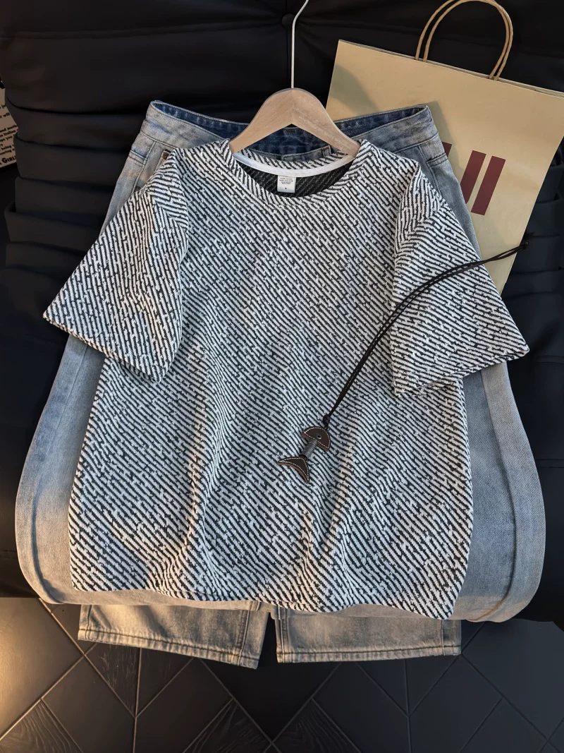 Áo thun nam tay ngắn kiểu Mỹ, áo thun cổ tròn dáng rộng mùa hè, thương hiệu thời thượng, cảm giác đơn giản và cao cấp.