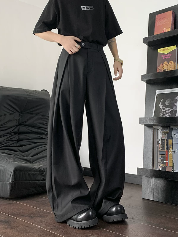 Quần xếp ly ba chiều cho nam và nữ, kiểu dáng mùa hè mới, quần tây dài chạm sàn kiểu Nhật, quần ống rộng cao cấp phong cách thường ngày.