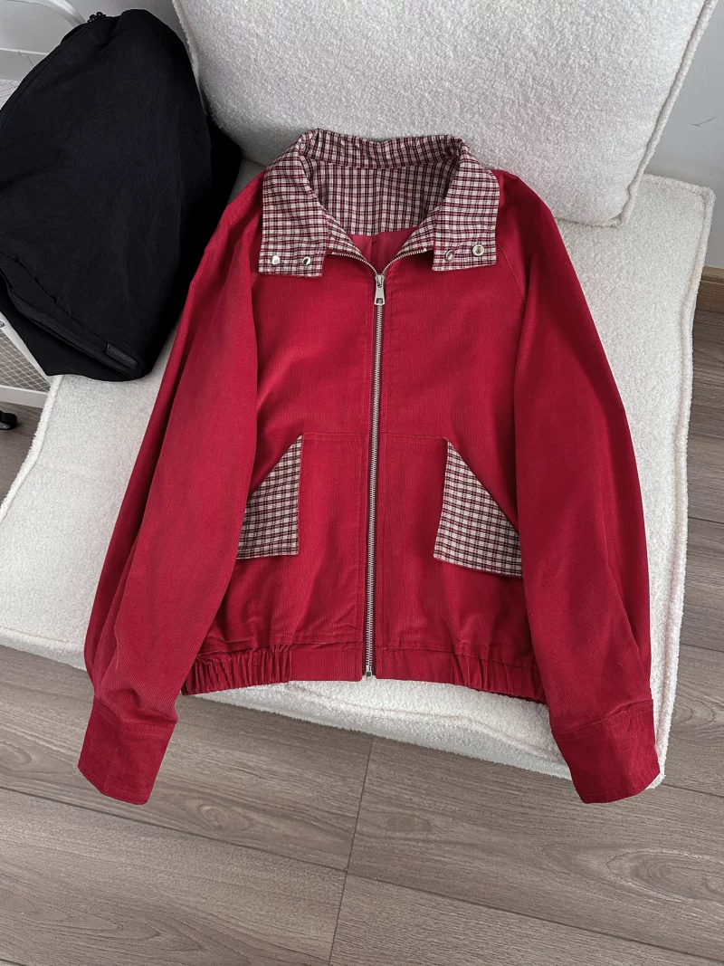 Áo khoác cổ điển kiểu Mỹ dành cho nam và nữ, áo khoác kẻ caro phối vải mùa xuân thu, áo khoác công sở dáng rộng thời trang, cá tính.