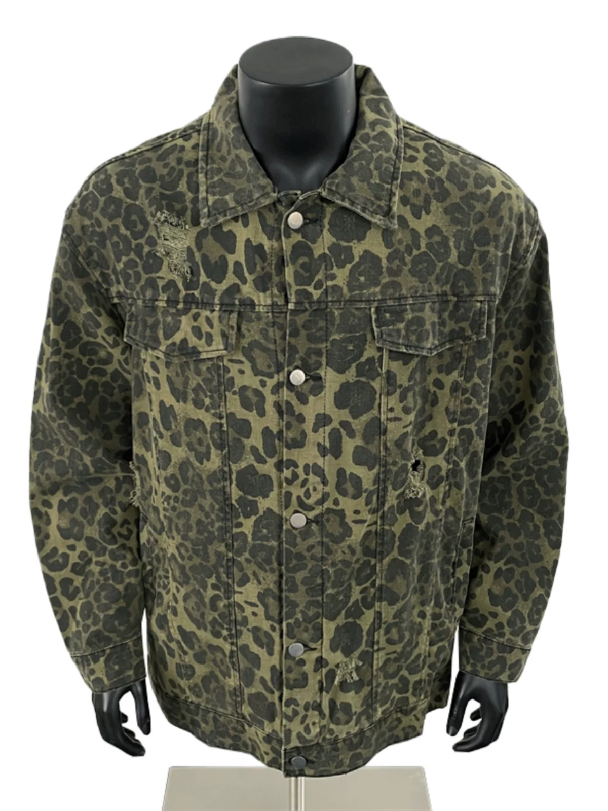 Áo khoác denim in họa tiết da báo hợp thời trang dành cho nam, mùa xuân, phong cách cao cấp, áo khoác công sở dáng rộng kiểu Mỹ.