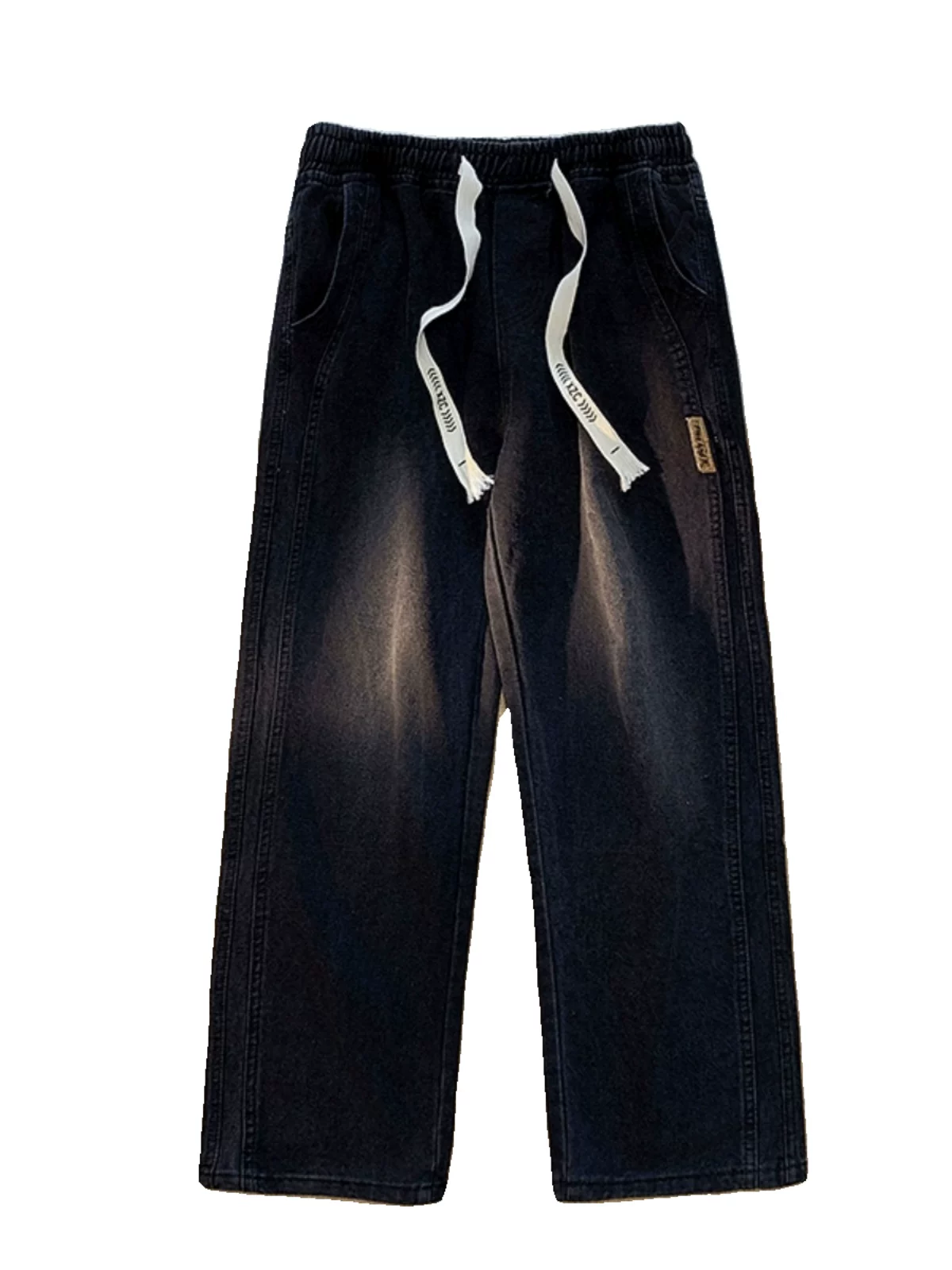 Quần jeans lưng thun chất liệu denim, kiểu dáng thời trang, phong cách trẻ trung dành cho nam giới, mùa xuân thu, kiểu Nhật, dáng rộng, ống thẳng, dài.