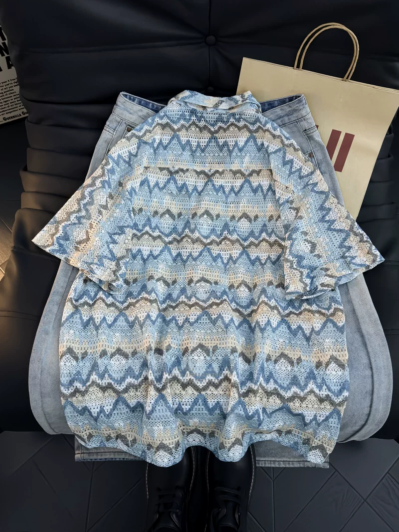 Áo sơ mi ngắn tay phong cách retro của Mỹ dành cho nam, áo khoác sơ mi dáng rộng có cổ mùa hè, thương hiệu thời thượng, áo đa năng phong cách giản dị, cá tính