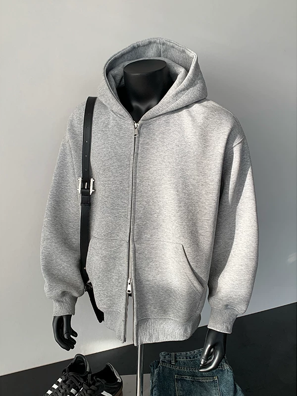 Áo nỉ có khóa kéo đôi Spring cleanfit dành cho nam, áo khoác cardigan oversized phong cách Mỹ thời thượng, quần áo cặp đôi có mũ trùm đầu rộng rãi.