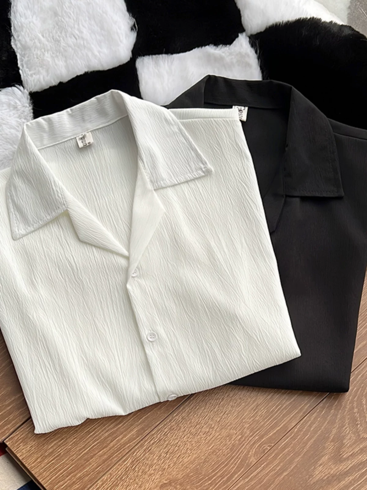 Áo sơ mi lụa băng cao cấp dành cho nam, tay ngắn, dáng rộng, áo sơ mi cổ Cuba phong cách Mỹ, trang phục cặp đôi mùa hè hợp thời trang.