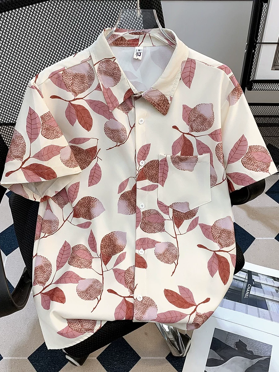 Áo sơ mi ngắn tay in hoa bằng vải lụa kiểu Nhật dành cho nam, áo sơ mi nửa tay mát mẻ đi biển mùa hè, áo khoác kiểu Hawaii của Mỹ.