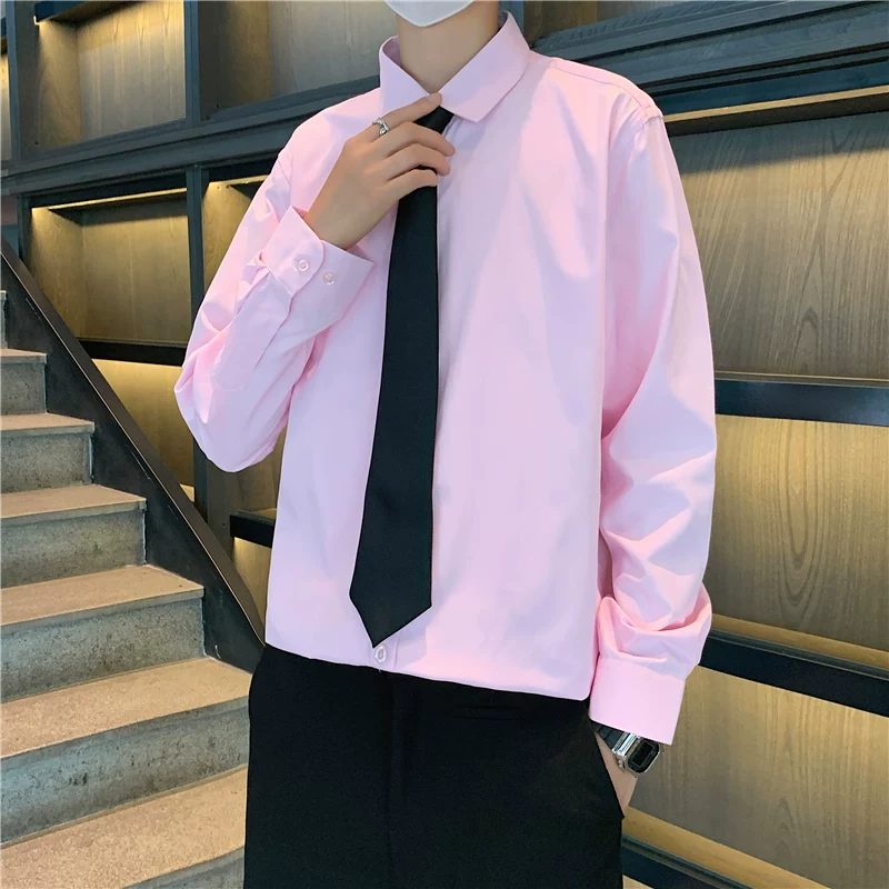 Áo sơ mi dài tay mùa hè dành cho nam, áo sơ mi trắng trơn dáng rộng, phong cách Hàn Quốc thời thượng và đẹp trai.