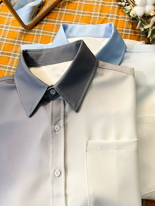 Áo sơ mi dài tay gradient dành cho nam, áo dáng rộng kiểu Hàn Quốc sành điệu mùa hè, áo chống nắng đa năng hợp thời trang.