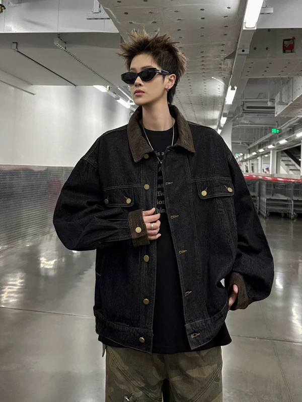 Áo khoác denim cleanfit mùa xuân thu dành cho nam, kiểu dáng retro Mỹ, áo khoác công sở cổ điển, áo khoác rách thời trang thương hiệu nổi tiếng.