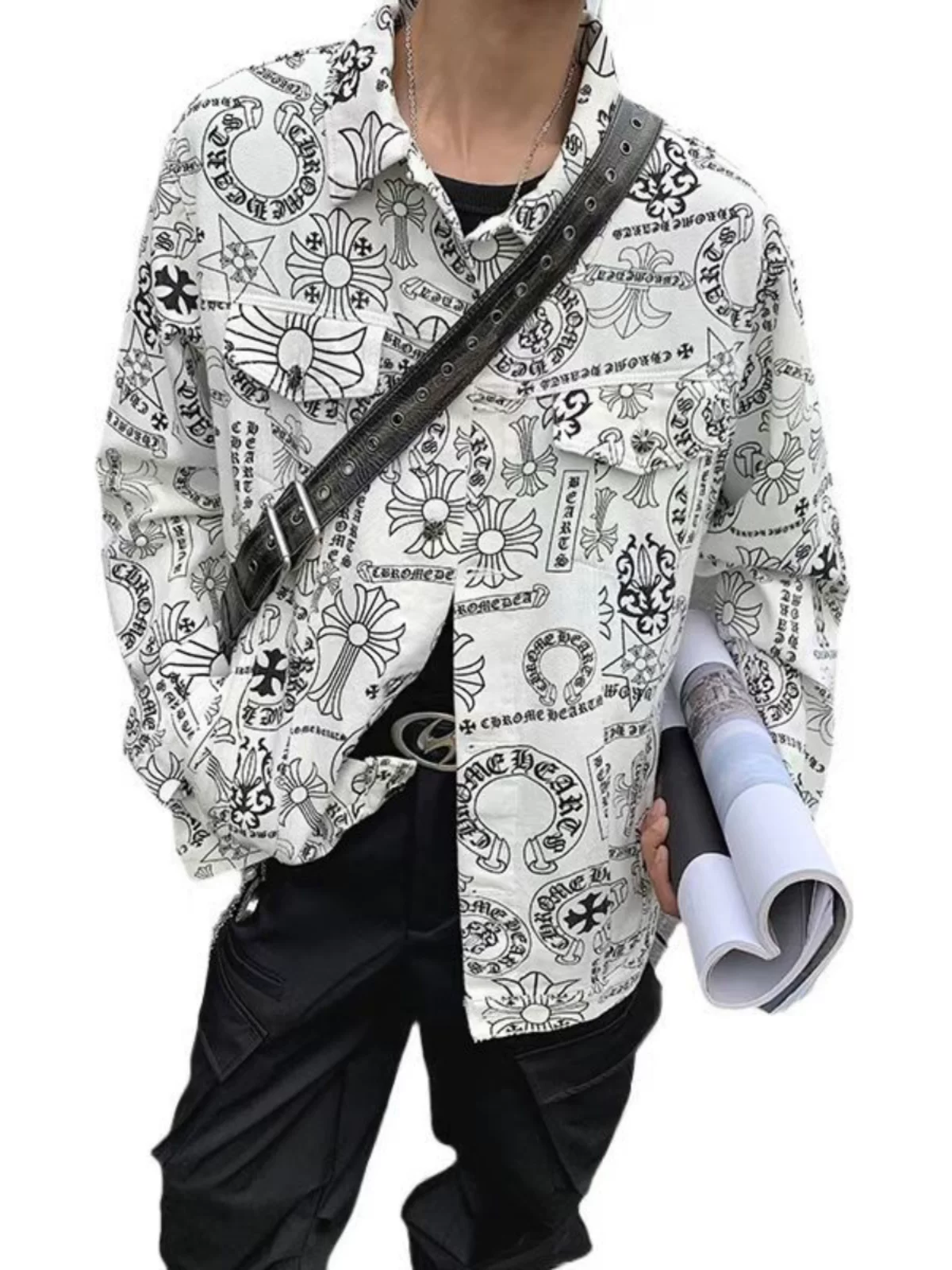 Áo khoác denim thêu họa tiết graffiti dành cho nam và nữ, áo kiểu dáng độc đáo, áo khoác phong cách Mỹ cổ điển hợp thời trang cho mùa xuân và mùa thu.