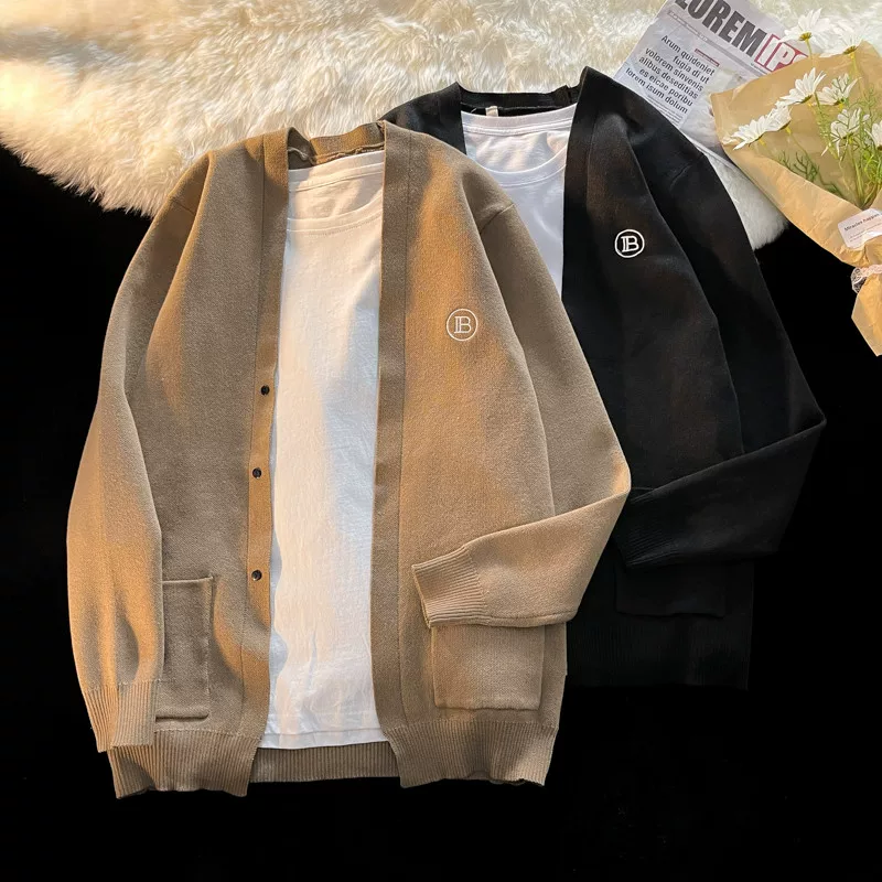 Áo khoác len retro Nhật Bản dành cho nam, áo len cardigan dày dặn mùa thu đông, thương hiệu thời trang đa năng, áo len thời trang.