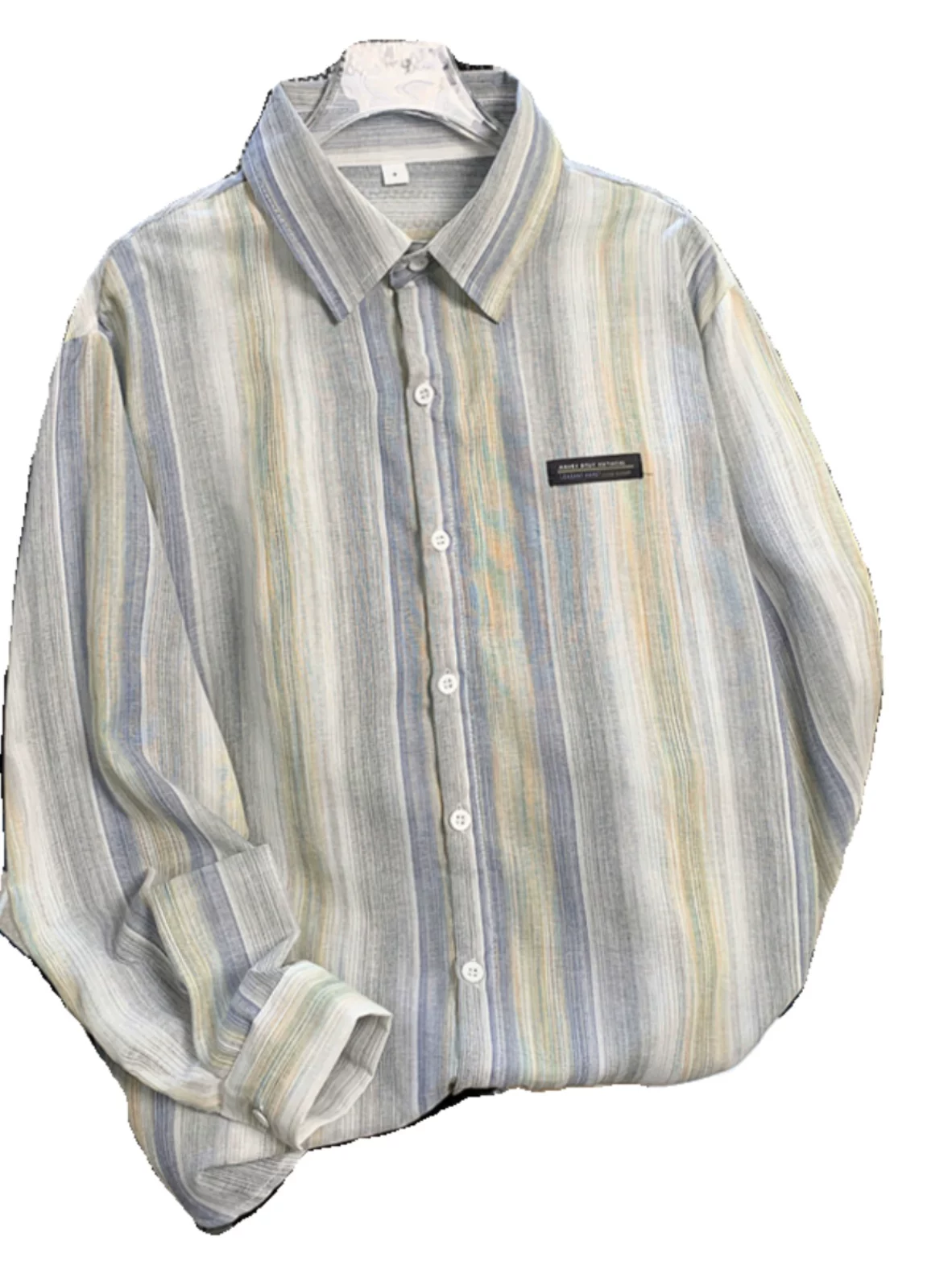 Áo sơ mi sọc cổ điển Nhật Bản dành cho nam, áo sơ mi vải lanh mỏng tay dài cho mùa thu, áo đôi phong cách đại học rộng rãi hợp thời trang.