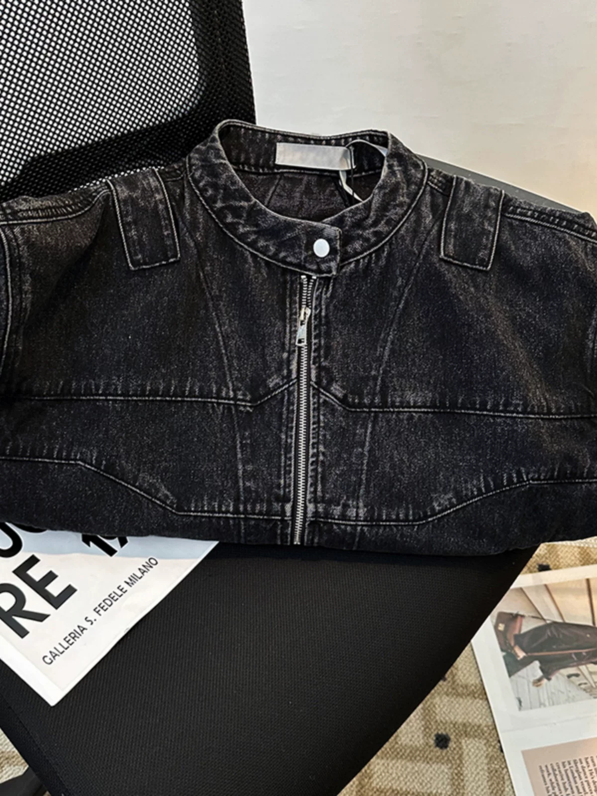 Áo khoác denim nam chất liệu dày dặn, phong cách Mỹ thời thượng, giặt mài vintage, dáng rộng, ngắn, mặc thường ngày cho mùa xuân và mùa thu.