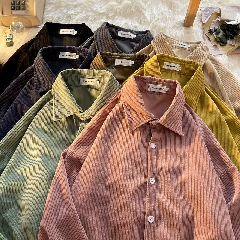 Áo sơ mi dài tay đa năng phong cách Hồng Kông dành cho nam mùa thu đông, áo sơ mi nhung kẻ retro thời thượng, áo khoác rộng rãi phong cách sinh viên.