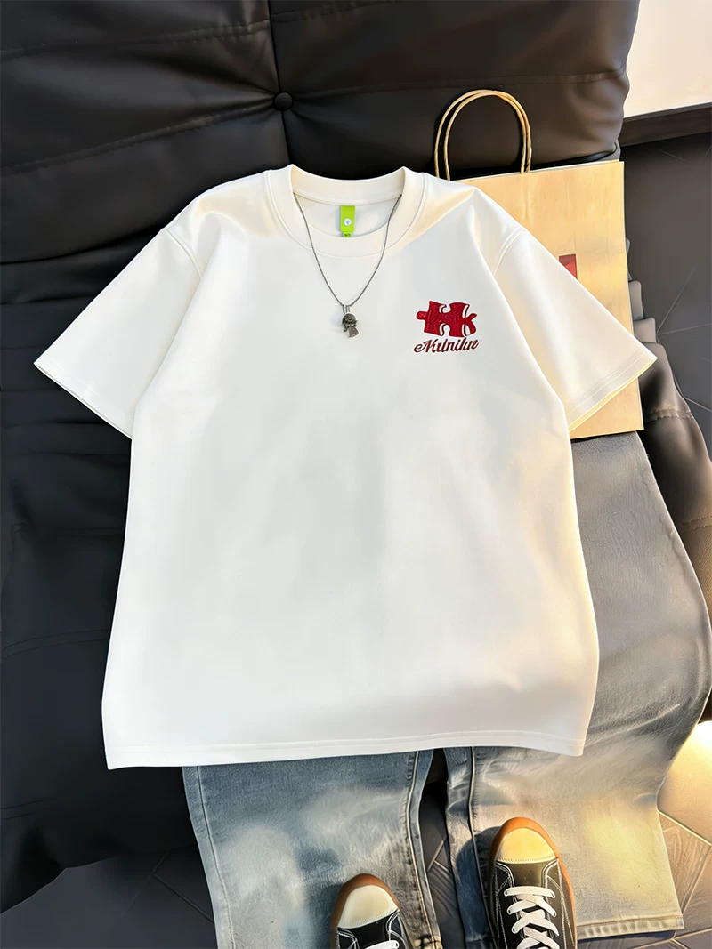 Áo thun ngắn tay thêu kiểu Mỹ dành cho nam và nữ, áo thun cotton nguyên chất mùa hè, áo thun nửa tay kiểu dáng rộng rãi hợp thời trang dành cho cặp đôi.