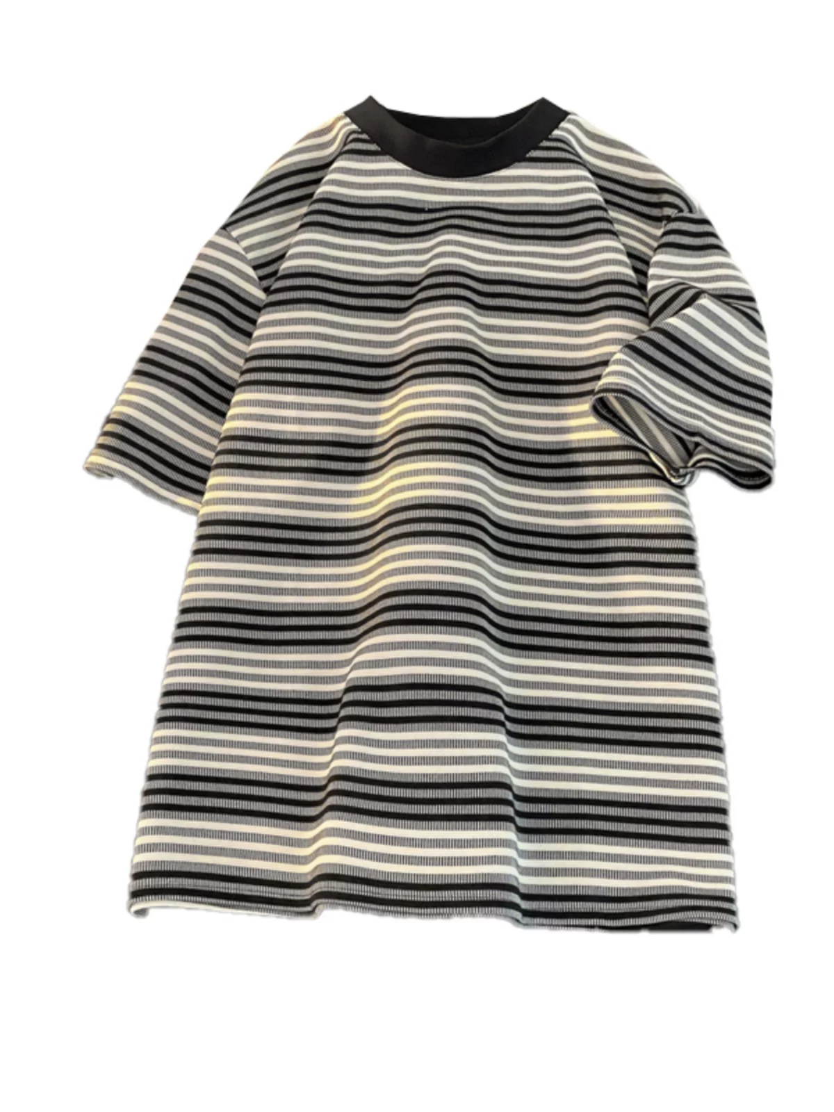 Áo thun nam sọc phối màu, tay ngắn, dáng rộng, chất liệu cotton dày dặn, phong cách retro Mỹ thời thượng mùa hè.