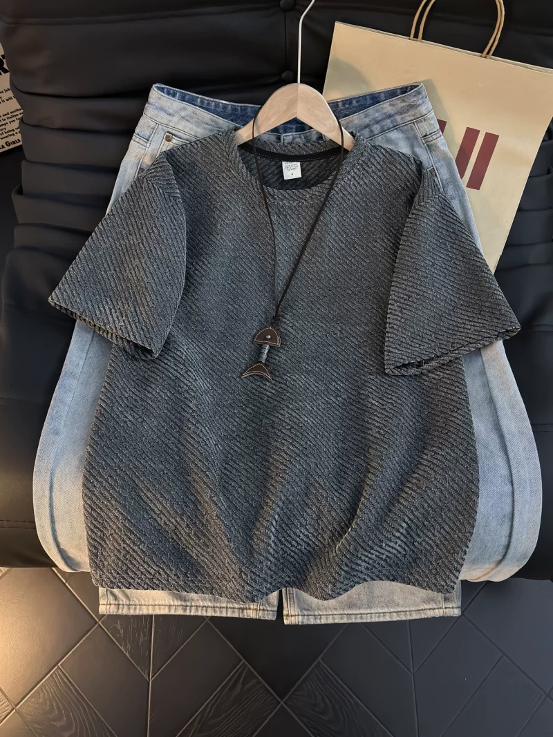 Áo thun nam tay ngắn kiểu Mỹ, áo thun cổ tròn dáng rộng mùa hè, thương hiệu thời thượng, cảm giác đơn giản và cao cấp.