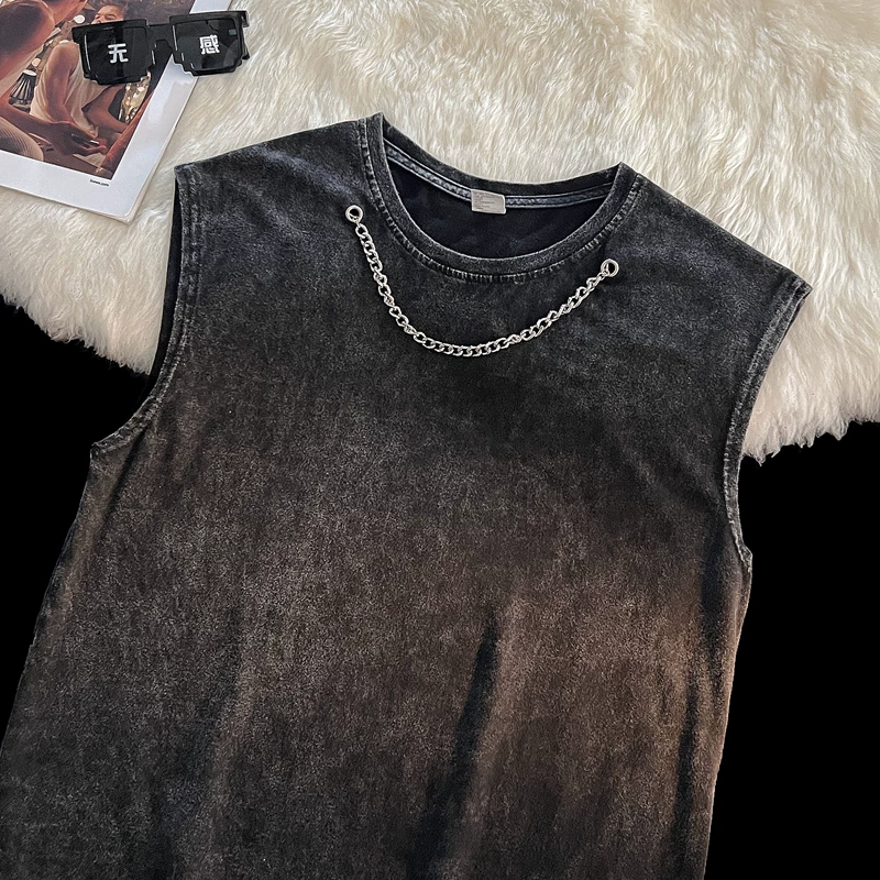 Áo vest nam vintage phong cách đường phố, thiết kế thời thượng kiểu ins, áo thun không tay rộng rãi mát mẻ mùa hè.