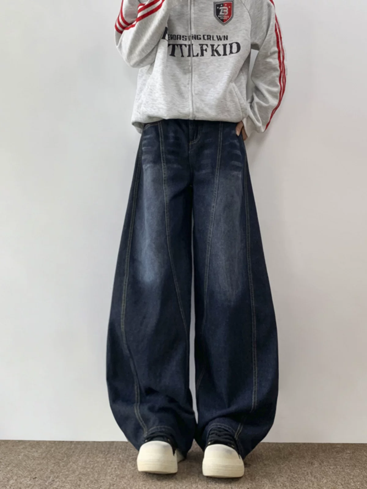 Quần jeans thêu họa tiết, dáng rộng, dài chạm đất, phong cách vintage Mỹ, dành cho nam, mùa thu đông, thương hiệu thời thượng.